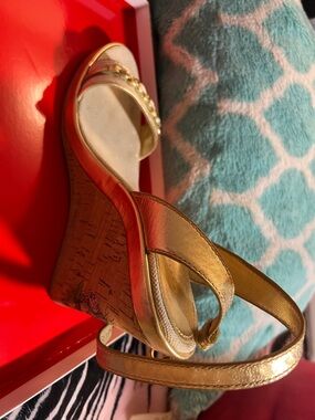 Coach Metallic Gold Wedge Sandals with Cork Platform